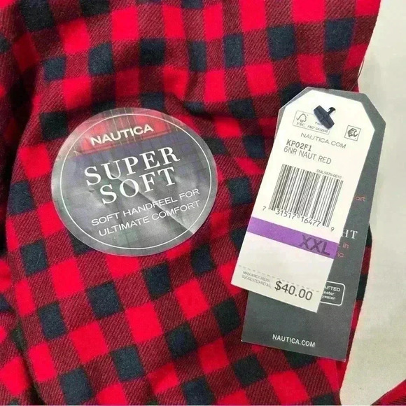 Nautica Men Red Blue Buffalo Check Fleece PJ Sleep Casual Drawstring Bottom XXL - Picture 6 of 8